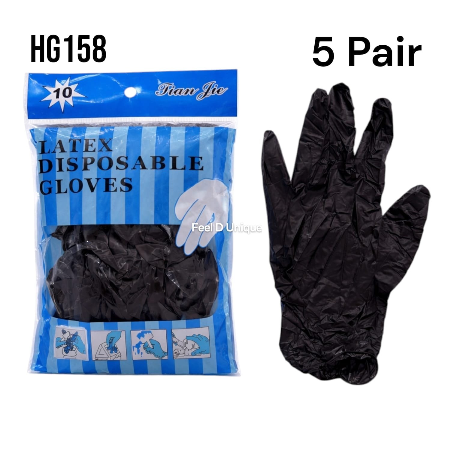 Latex Gloves Black 5 Pair